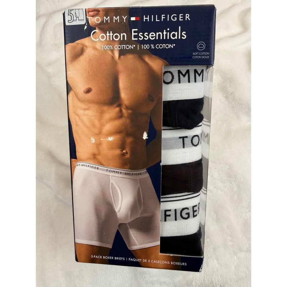 Tommy Hilfiger Mens 5 Pack Cotton Essentials Boxer Briefs Black New